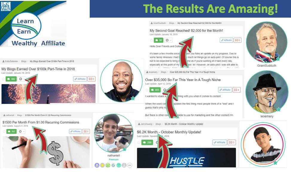 Learn Earn Wealthy Affiliate Following and Implementing the Training brings Results Group One Achievers 