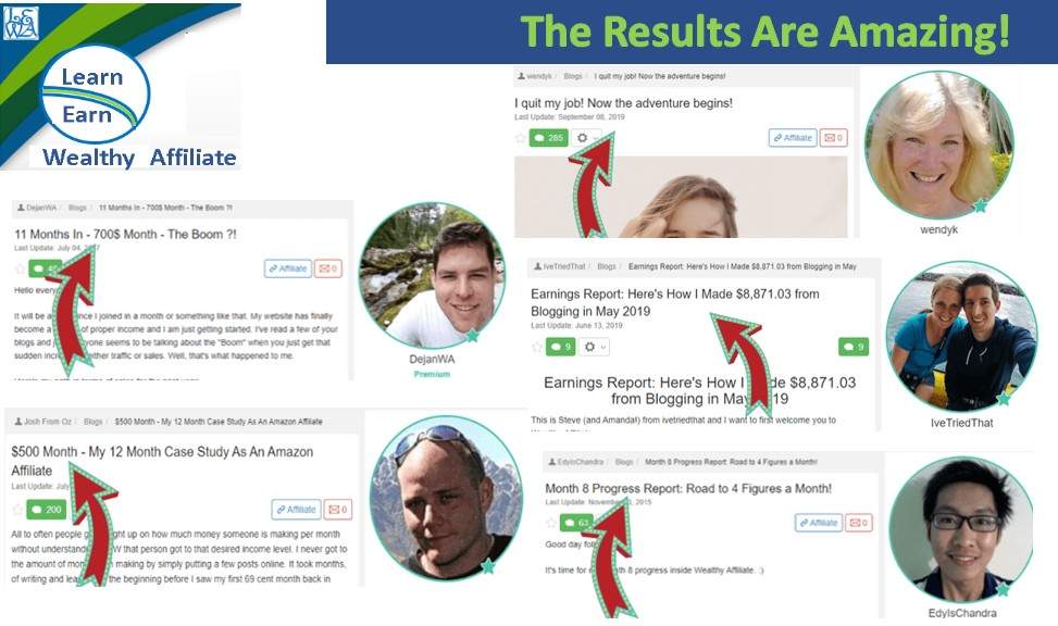 Learn Earn Wealthy Affiliate Following and Implementing the Training brings Results Group Two Achievers